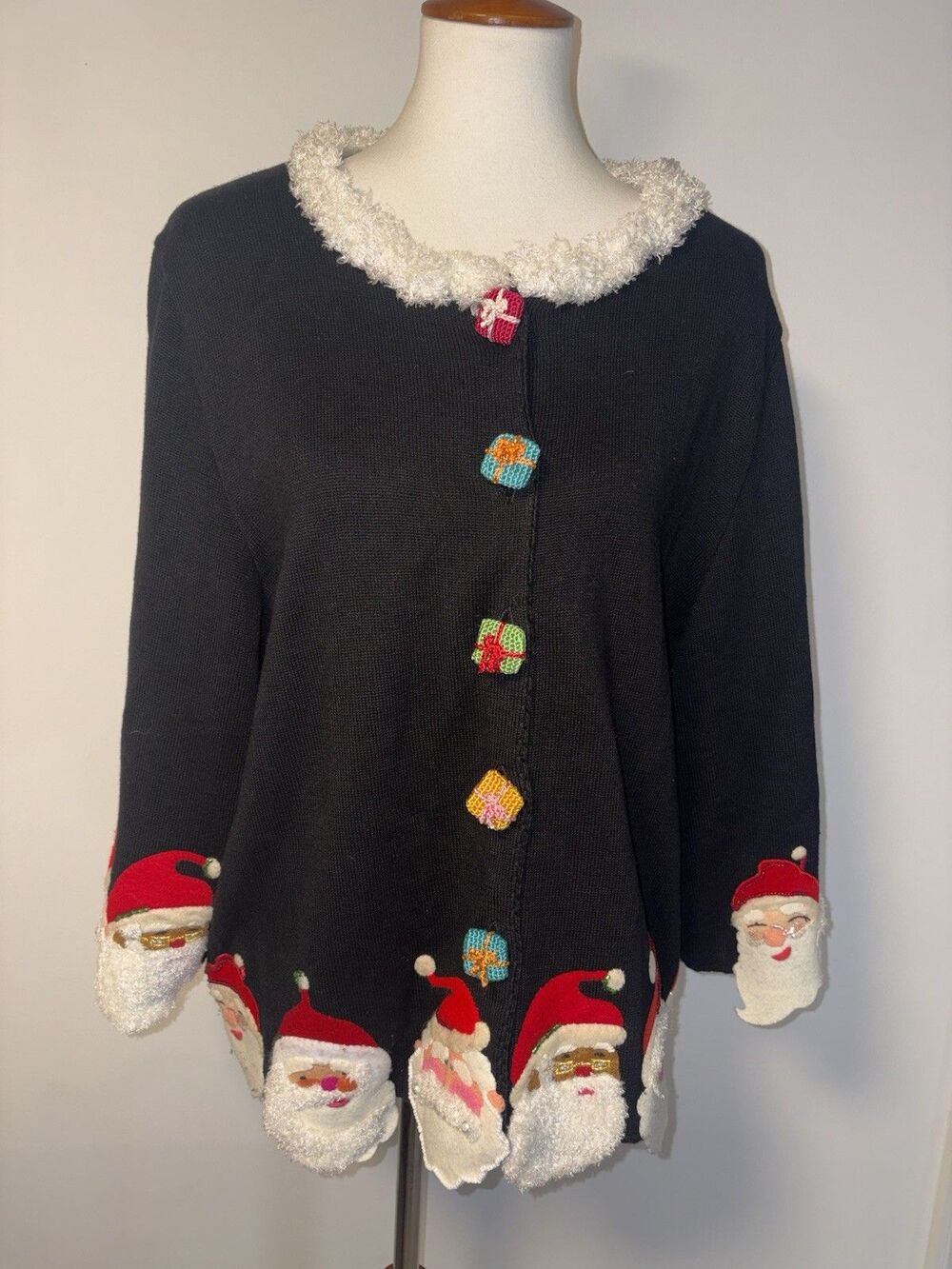 Vtg Michael Simon New York 3D Santa Christmas Cardigan Sz 1XL